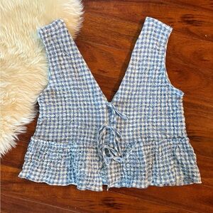 Zara Light Blue Gingham Sleeveless Blouse